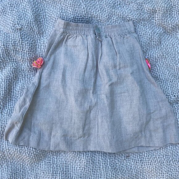 NWT Charabia France Girls 4 Linen Blend Knee Length Pocket Skirt Floral Accents - Picture 4 of 8